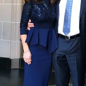 💯 real Chiara Boni La Petite Robe Alegria Embellished Peplum Gown dark blue